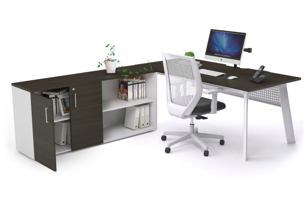 Switch Executive Setting With Uniform Spine - White Frame [1800L x 800W with Cable Scallop]-dark oak white modesty 2 door open storage cabinet