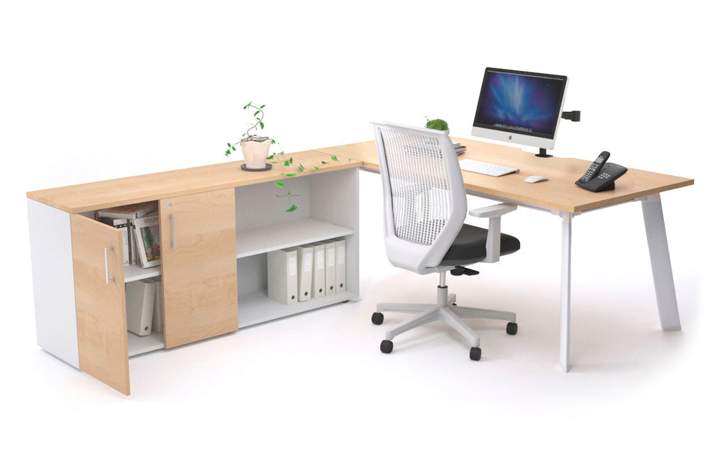 Switch Executive Setting With Uniform Spine - White Frame [1800L x 800W with Cable Scallop]-maple none 2 door open storage cabinet