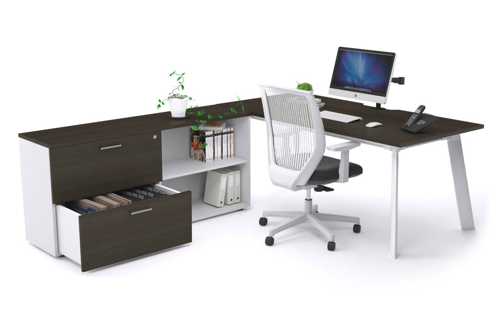 Switch Executive Setting With Uniform Spine - White Frame [1800L x 800W with Cable Scallop]-dark oak none 2 drawer open filing cabinet