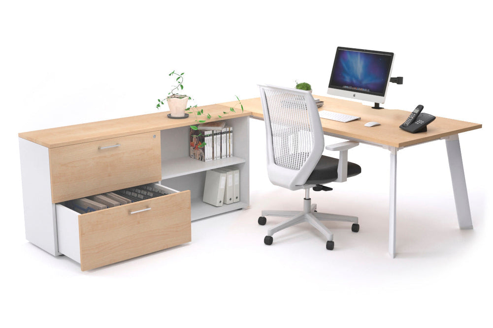 Switch Executive Setting With Uniform Spine - White Frame [1800L x 800W with Cable Scallop]-maple none 2 drawer open filing cabinet