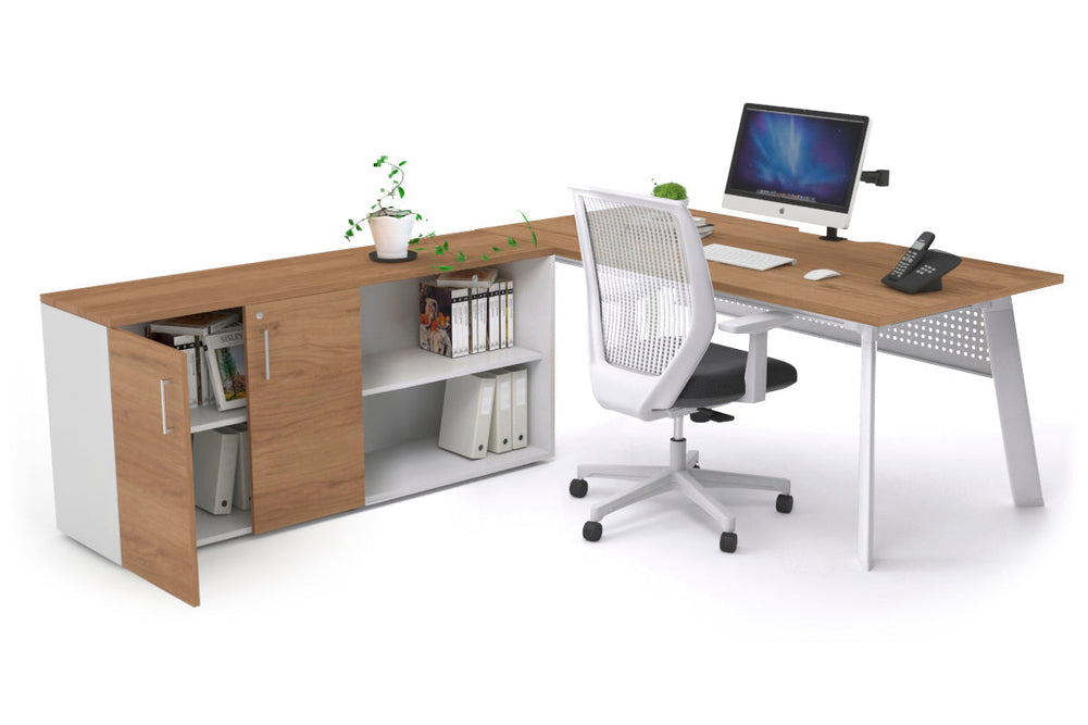 Switch Executive Setting With Uniform Spine - White Frame [1800L x 800W with Cable Scallop]-salvage oak white modesty 2 door open storage cabinet