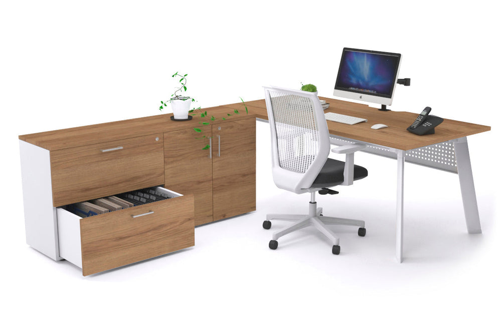 Switch Executive Setting With Uniform Spine - White Frame [1800L x 800W with Cable Scallop]-salvage oak white modesty 2 drawer 2 door filing cabinet