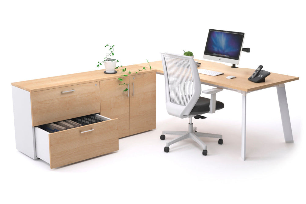 Switch Executive Setting With Uniform Spine - White Frame [1800L x 800W with Cable Scallop]-maple none 2 drawer 2 door filing cabinet