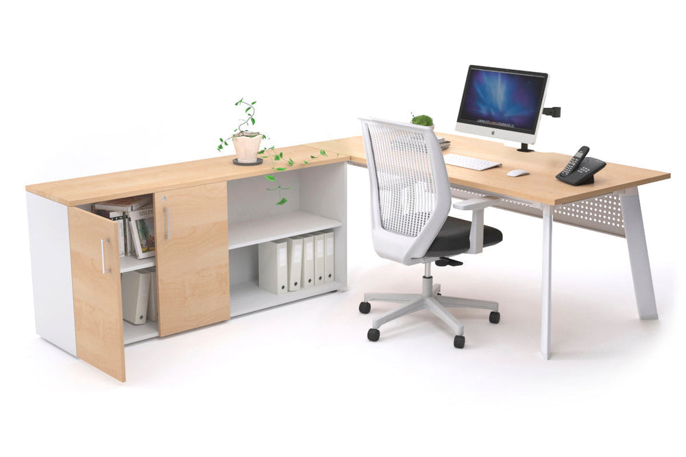 Switch Executive Setting With Uniform Spine - White Frame [1800L x 800W with Cable Scallop]-maple white modesty 2 door open storage cabinet