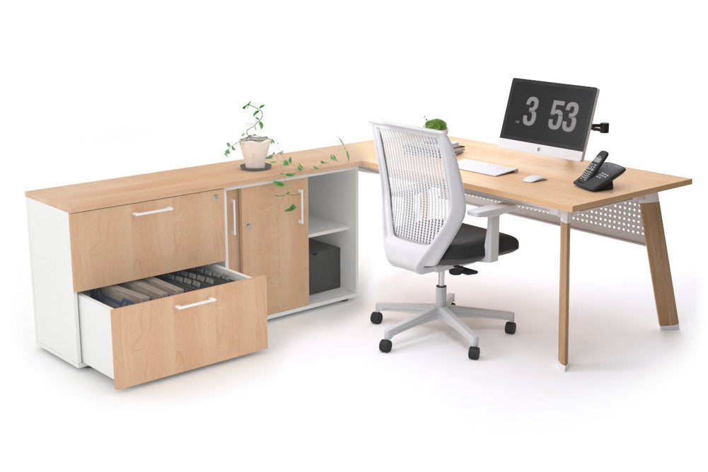 Switch Executive Setting With Uniform Spine - Wood Imprint Frame [1600L x 700W]-maple white modesty 2 drawer lateral sliding door credenza