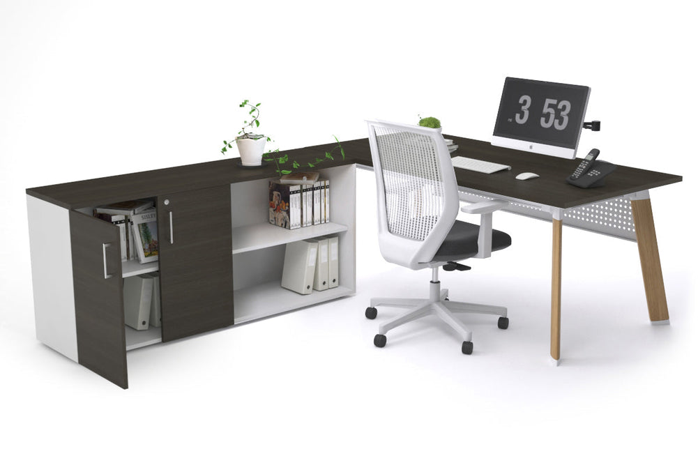 Switch Executive Setting With Uniform Spine - Wood Imprint Frame [1600L x 700W]-dark oak white modesty 2 door open storage cabinet