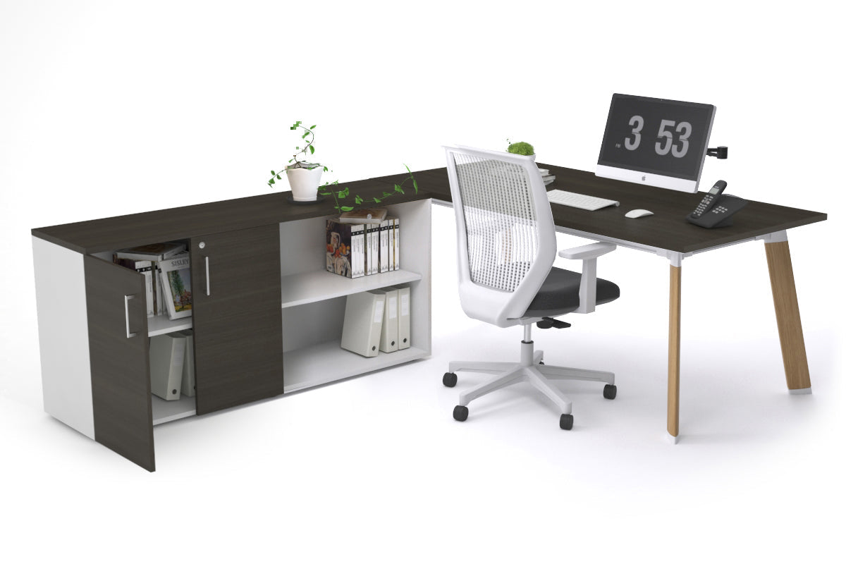 Switch Executive Setting With Uniform Spine - Wood Imprint Frame [1600L x 700W]-dark oak none 2 door open storage cabinet