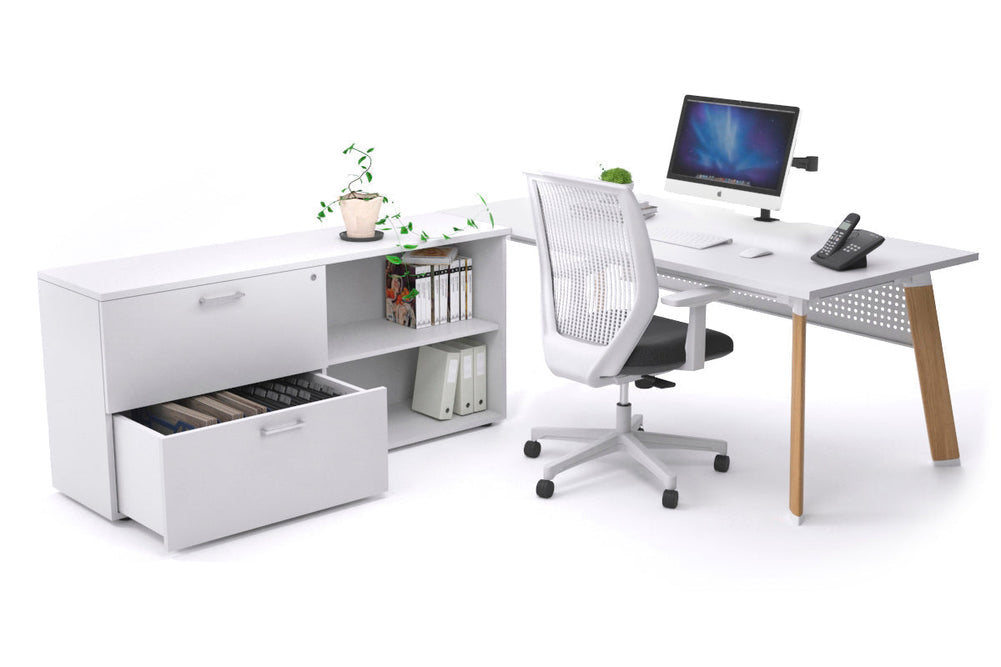 Switch Executive Setting With Uniform Spine - Wood Imprint Frame [1600L x 800W with Cable Scallop]-white white modesty 2 drawer open filing cabinet