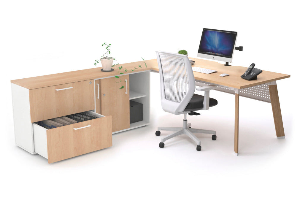 Switch Executive Setting With Uniform Spine - Wood Imprint Frame [1600L x 800W with Cable Scallop]-maple white modesty 2 drawer lateral sliding door credenza