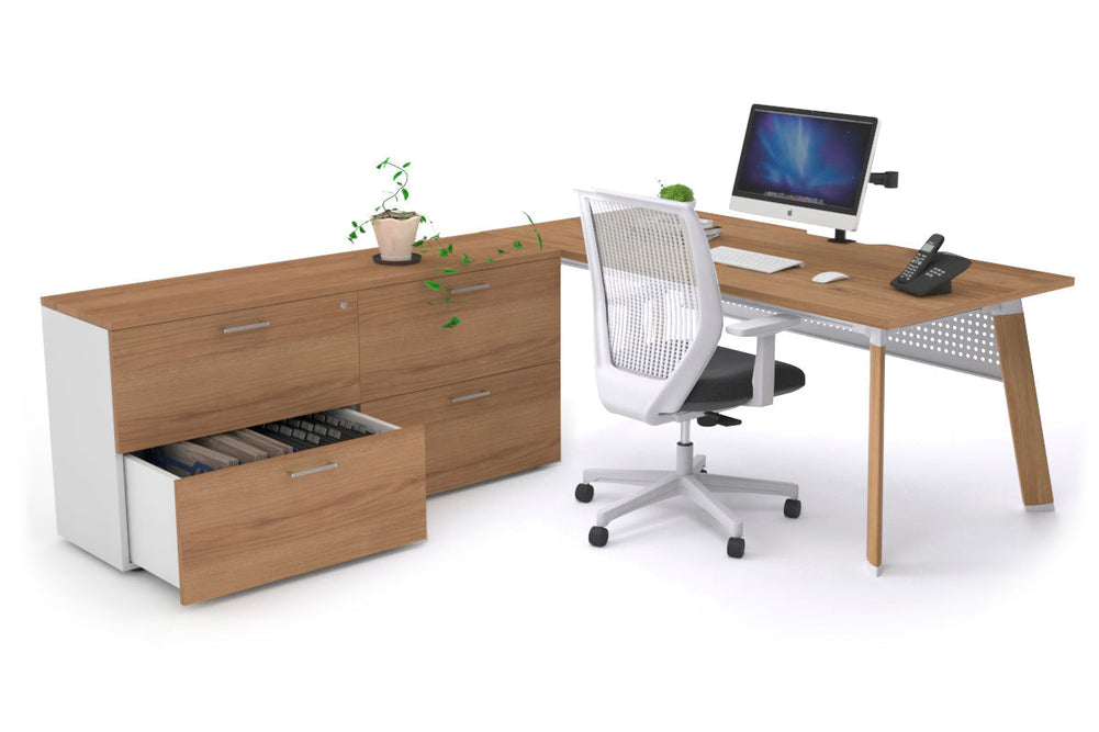 Switch Executive Setting With Uniform Spine - Wood Imprint Frame [1600L x 800W with Cable Scallop]-salvage oak white modesty 4 drawer lateral filing cabinet