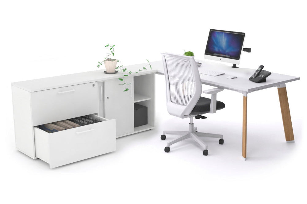 Switch Executive Setting With Uniform Spine - Wood Imprint Frame [1600L x 800W with Cable Scallop]-white none 2 drawer lateral sliding door credenza