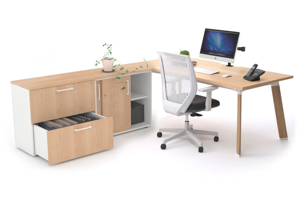 Switch Executive Setting With Uniform Spine - Wood Imprint Frame [1600L x 800W with Cable Scallop]-maple none 2 drawer lateral sliding door credenza