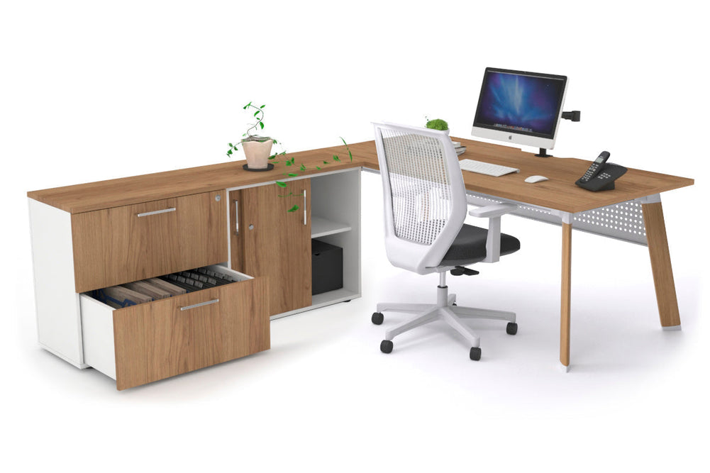 Switch Executive Setting With Uniform Spine - Wood Imprint Frame [1600L x 800W with Cable Scallop]-salvage oak white modesty 2 drawer lateral sliding door credenza