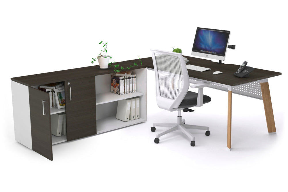 Switch Executive Setting With Uniform Spine - Wood Imprint Frame [1600L x 800W with Cable Scallop]-dark oak white modesty 2 door open storage cabinet