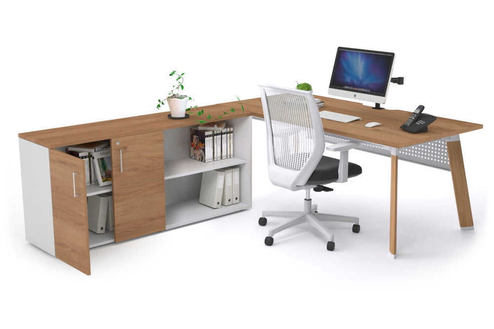 Switch Executive Setting With Uniform Spine - Wood Imprint Frame [1600L x 800W with Cable Scallop]-salvage oak white modesty 2 door open storage cabinet