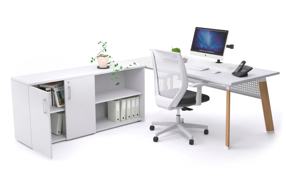 Switch Executive Setting With Uniform Spine - Wood Imprint Frame [1600L x 800W with Cable Scallop]-white white modesty 2 door open storage cabinet