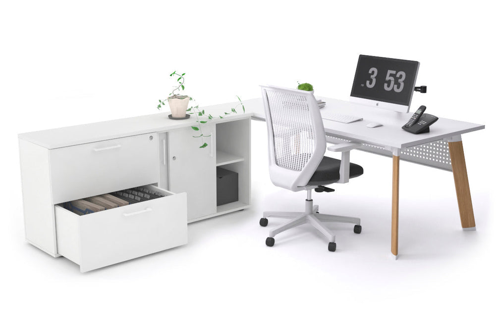 Switch Executive Setting With Uniform Spine - Wood Imprint Frame [1800L x 700W]-white white modesty 2 drawer lateral sliding door credenza