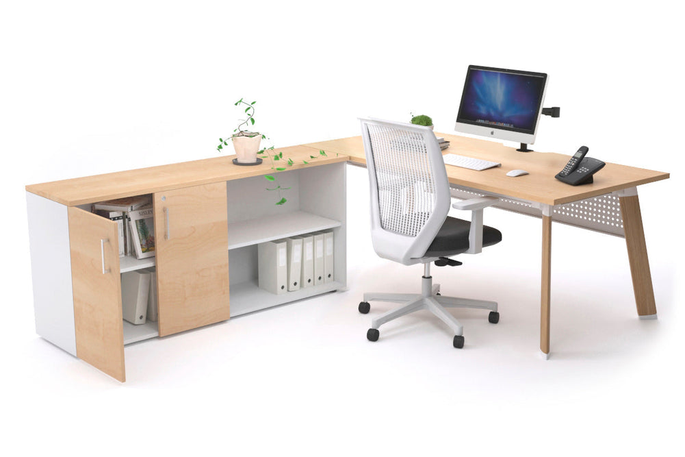 Switch Executive Setting With Uniform Spine - Wood Imprint Frame [1800L x 800W with Cable Scallop]-maple white modesty 2 door open storage cabinet