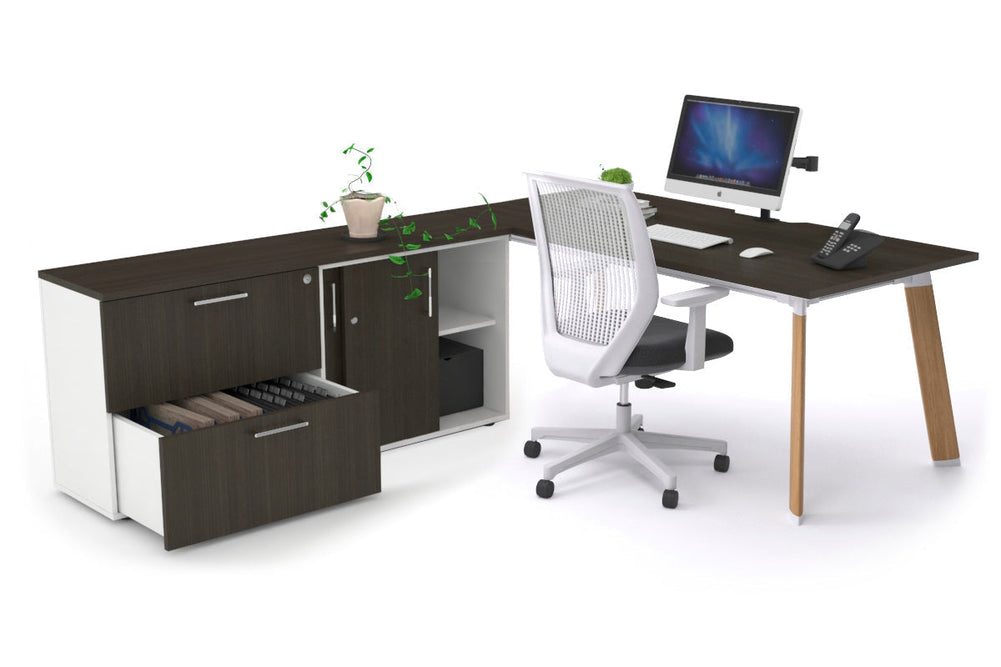 Switch Executive Setting With Uniform Spine - Wood Imprint Frame [1800L x 800W with Cable Scallop]-dark oak none 2 drawer lateral sliding door credenza