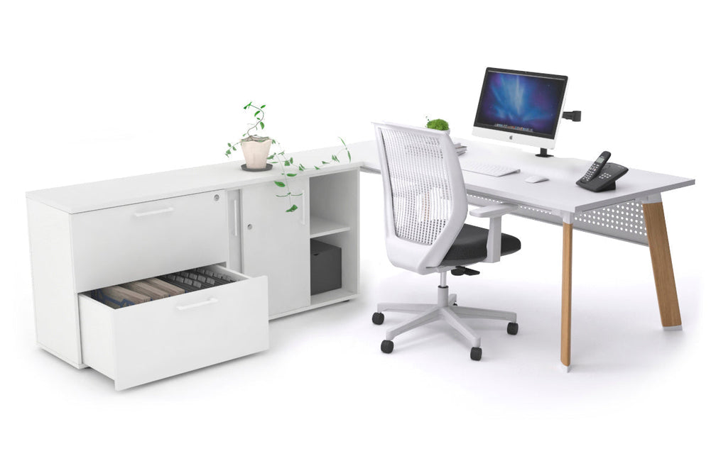 Switch Executive Setting With Uniform Spine - Wood Imprint Frame [1800L x 800W with Cable Scallop]-white white modesty 2 drawer lateral sliding door credenza