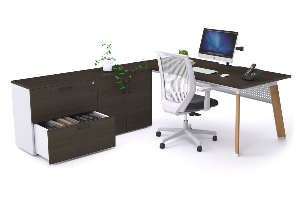 Switch Executive Setting With Uniform Spine - Wood Imprint Frame [1800L x 800W with Cable Scallop]-dark oak white modesty 2 drawer 2 door filing cabinet