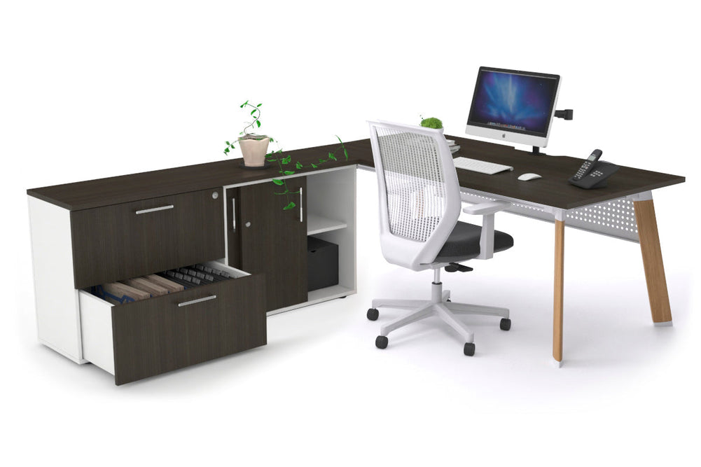 Switch Executive Setting With Uniform Spine - Wood Imprint Frame [1800L x 800W with Cable Scallop]-dark oak white modesty 2 drawer lateral sliding door credenza