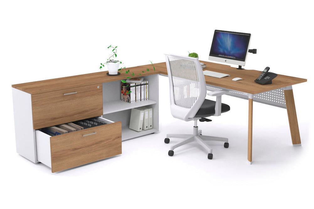 Switch Executive Setting With Uniform Spine - Wood Imprint Frame [1800L x 800W with Cable Scallop]-salvage oak white modesty 2 drawer open filing cabinet