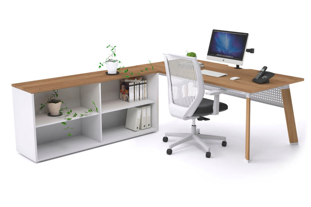 Switch Executive Setting With Uniform Spine - Wood Imprint Frame [1800L x 800W with Cable Scallop]-salvage oak white modesty open bookcase