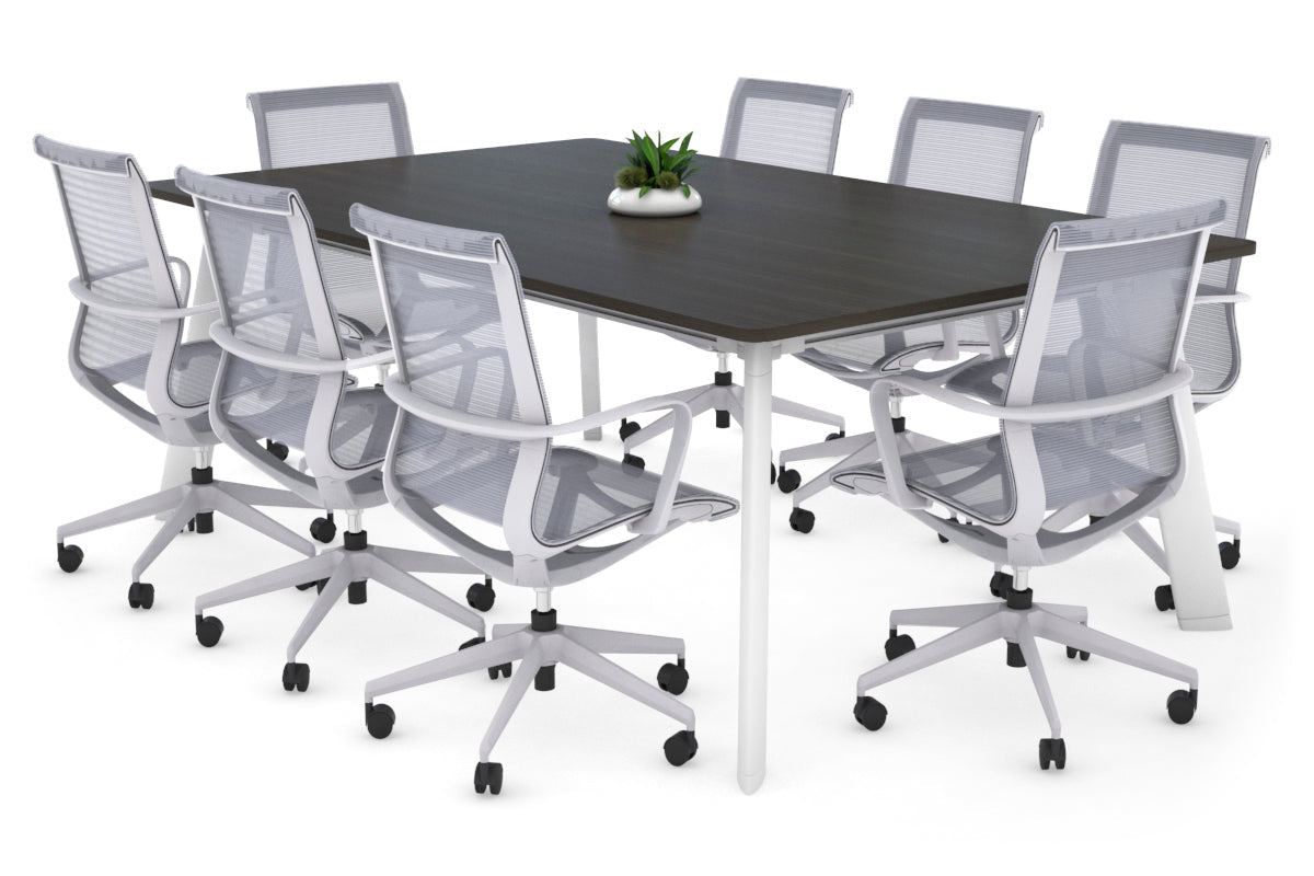 Switch Meeting Room Table - Radius Corners [1800L x 1100W] Jasonl white leg dark oak 