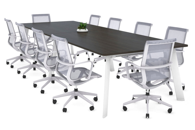 Switch Meeting Room Table - Radius Corners [3200L x 1100W] Jasonl white leg dark oak 