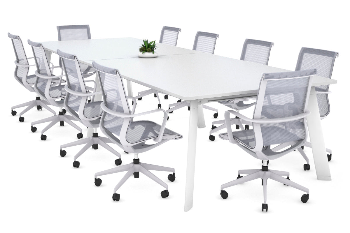 Switch Meeting Room Table - Radius Corners [3200L x 1100W] Jasonl white leg white 