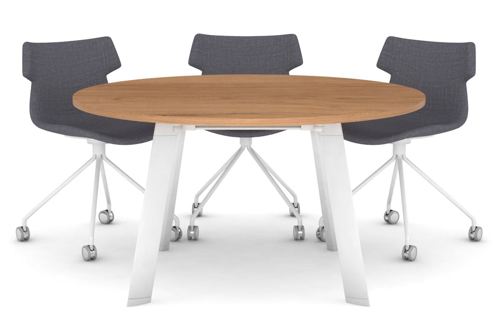 Switch Round Meeting Table [1000 mm]-white leg salvage oak 