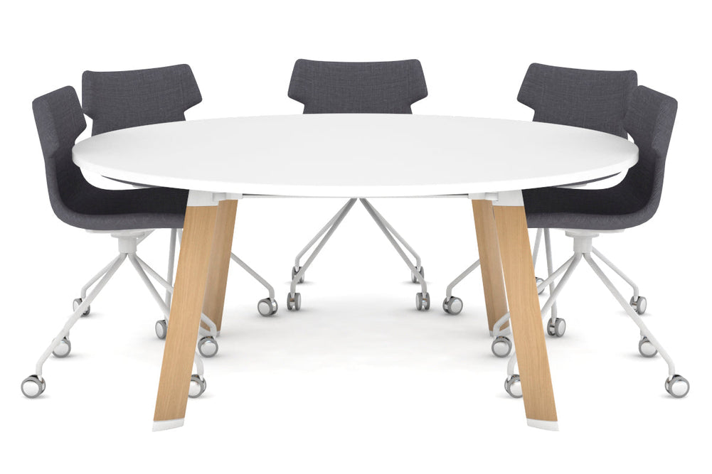 Switch Round Meeting Table [1200 mm]-wood imprint leg white 