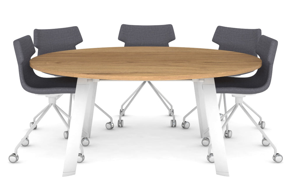 Switch Round Meeting Table [1200 mm]-white leg salvage oak 