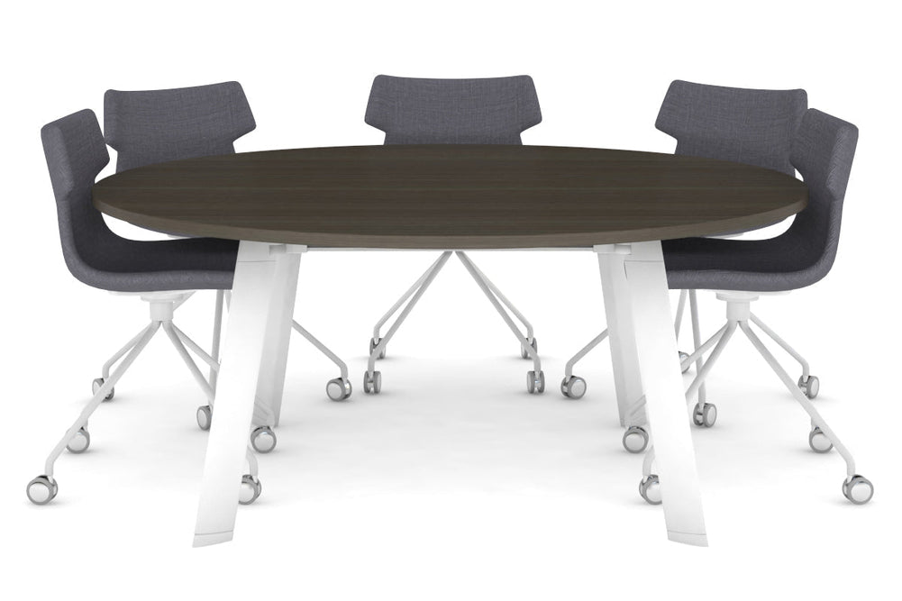 Switch Round Meeting Table [1200 mm]-white leg dark oak 
