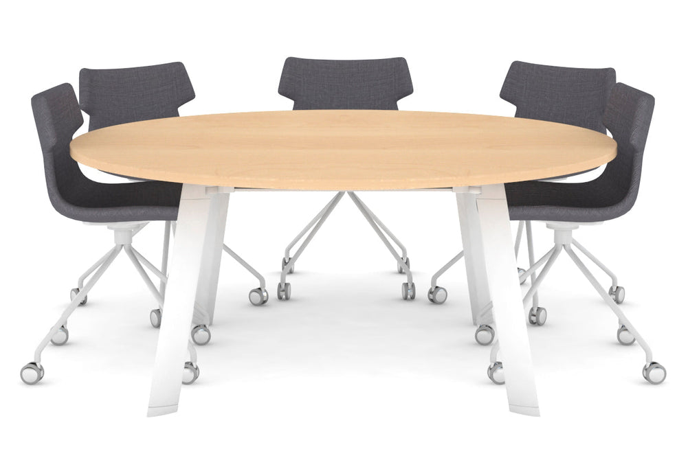 Switch Round Meeting Table [1350 mm]-white leg maple 