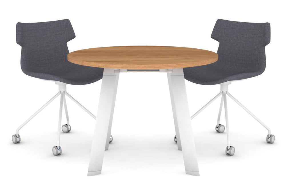 Switch Round Meeting Table [800 mm]-white leg salvage oak 