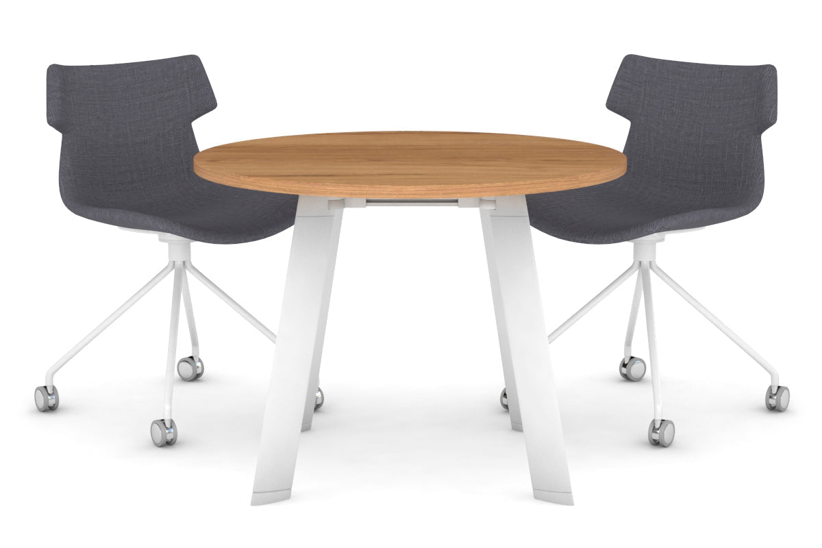 Switch Round Meeting Table [800 mm]-white leg salvage oak 