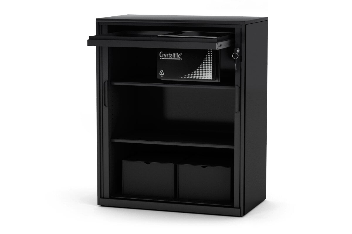 Tambour Sliding Door Storage Cabinet Metal - 1025H x 900W Jasonl black uppershelf pullout drawer none