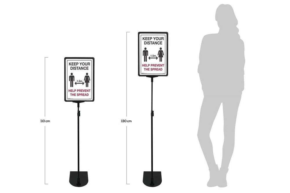 Telescopic Adjustable Sign Stand - Black Oval Base Foot Set of 2-black  