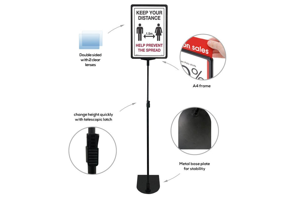 Telescopic Adjustable Sign Stand - Black Oval Base Foot Set of 2-black  