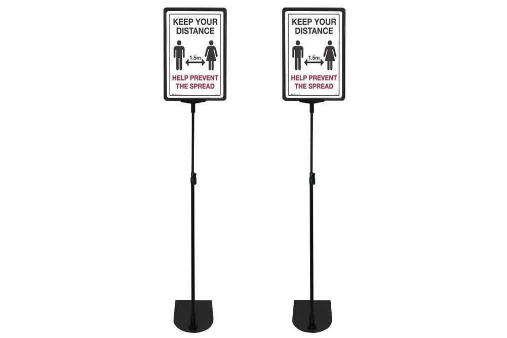 Telescopic Adjustable Sign Stand - Black Oval Base Foot Set of 2-black  