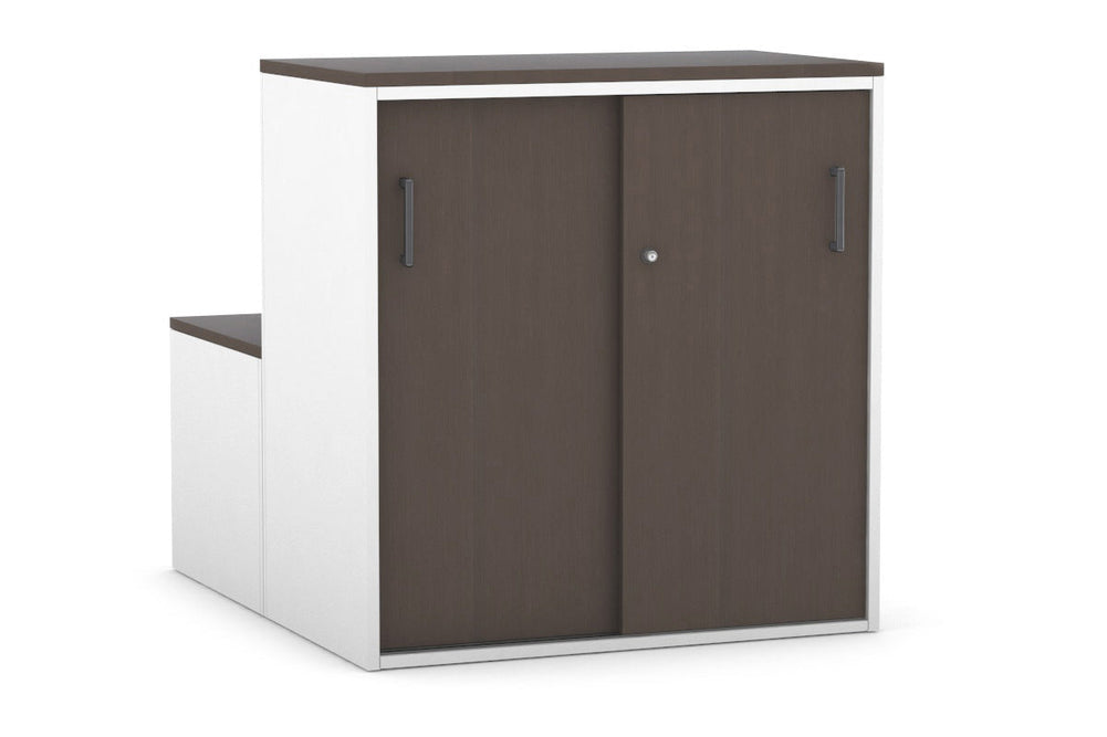 Uniform Activity Module - Med Sliding 2 Door Credenza with Low Sliding 2 Door Credenza [Black Handle]-Wenge  