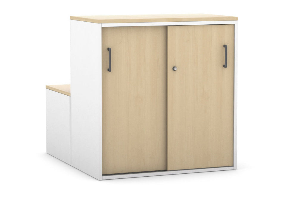 Uniform Activity Module - Med Sliding 2 Door Credenza with Low Sliding 2 Door Credenza [Black Handle]-Maple  