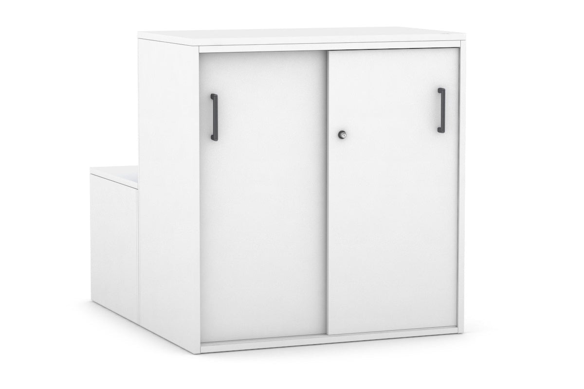 Uniform Activity Module - Med Sliding 2 Door Credenza with Low Sliding 2 Door Credenza [Black Handle]-White  