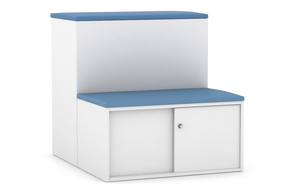 Uniform Activity Module - Med Sliding 2 Door Credenza with Low Sliding 2 Door Credenza - Seat Cushion [Black Handle]-Slate grey maple  