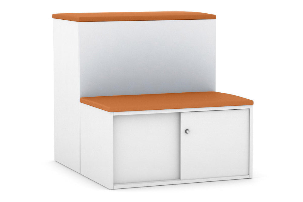 Uniform Activity Module - Med Sliding 2 Door Credenza With Low Sliding 2 Door Credenza - Seat Cushion [Silver Handle]-Slate grey maple  