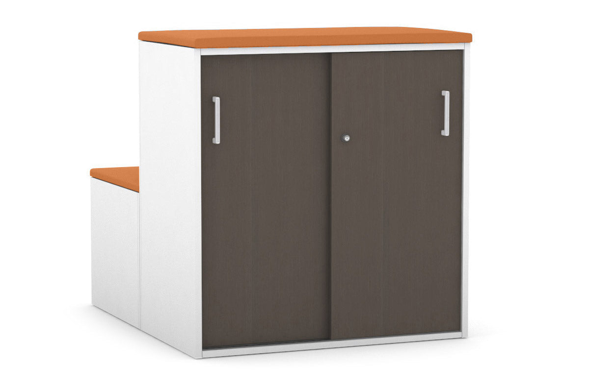 Uniform Activity Module - Med Sliding 2 Door Credenza With Low Sliding 2 Door Credenza - Seat Cushion [White Handle] Jasonl Squash orange wenge 