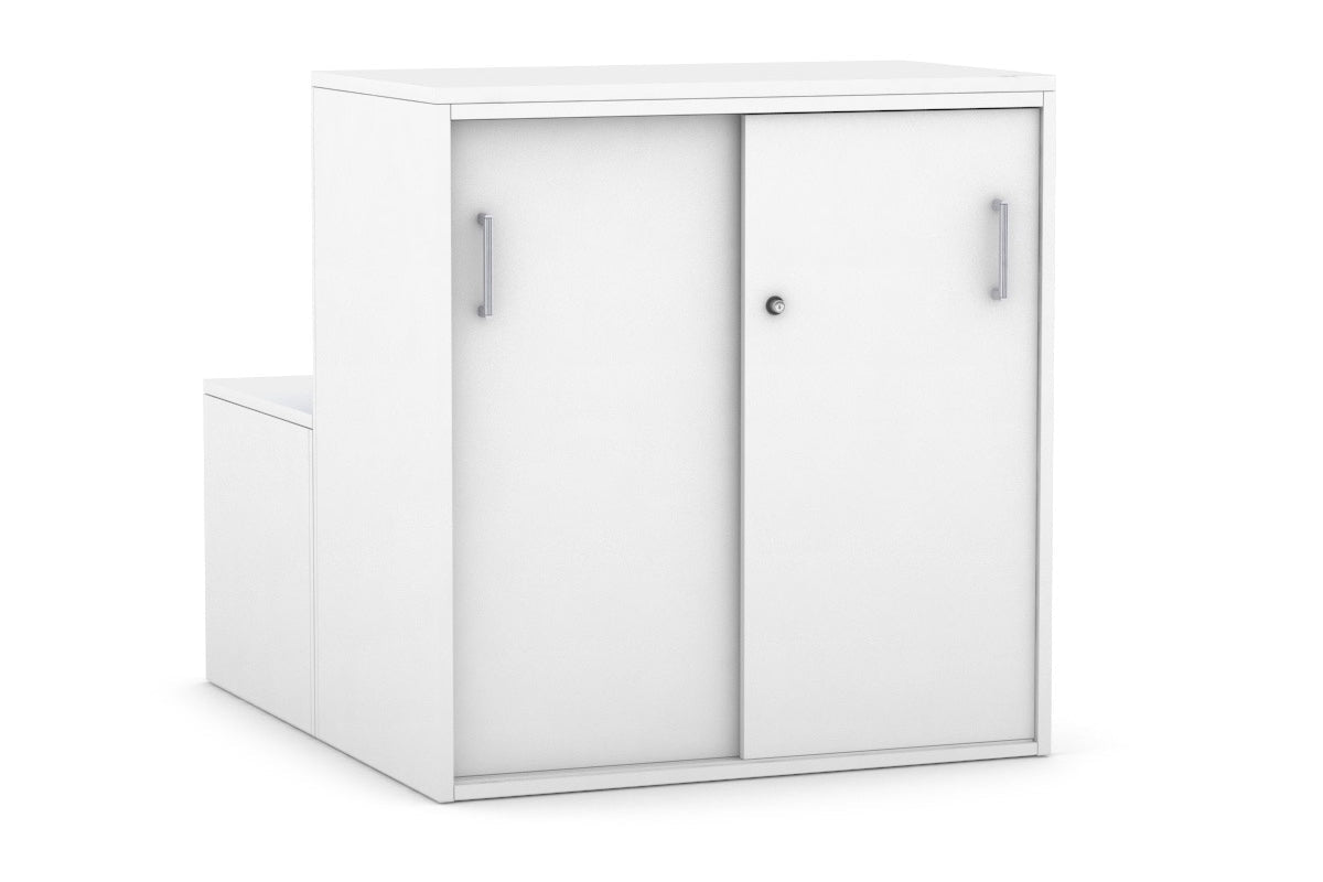 Uniform Activity Module - Med Sliding 2 Door Credenza with Low Sliding 2 Door Credenza [Silver Handle]-White  