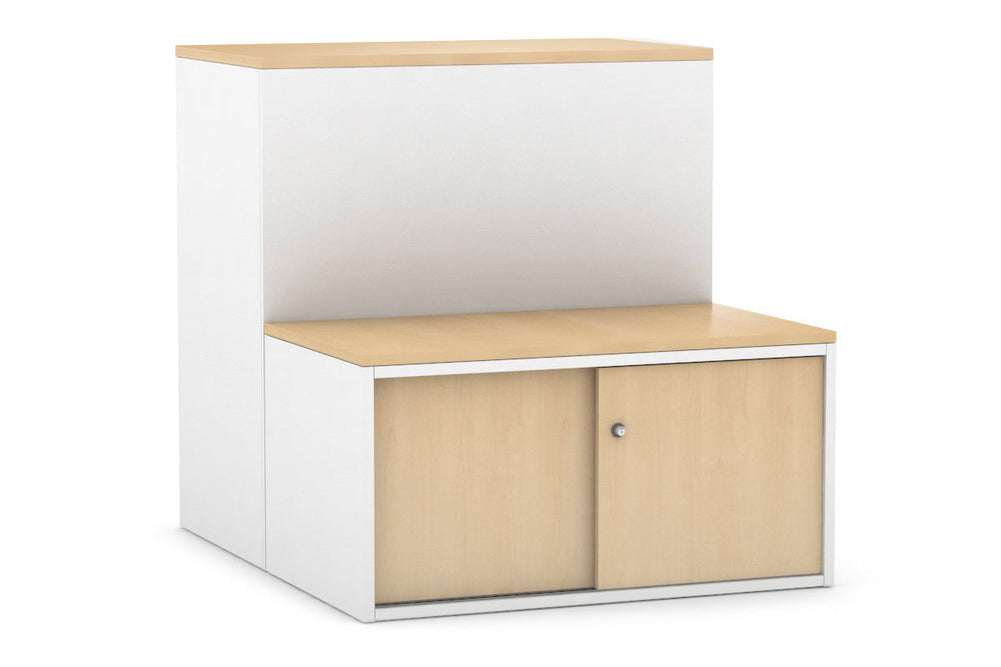 Uniform Activity Module - Med Sliding 2 Door Credenza with Low Sliding 2 Door Credenza [Silver Handle]-Wenge  